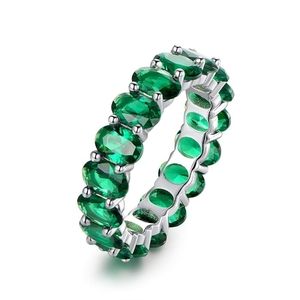 Barzel 18kt White Gold Pltd Green Emerald Eternity Band Size 8